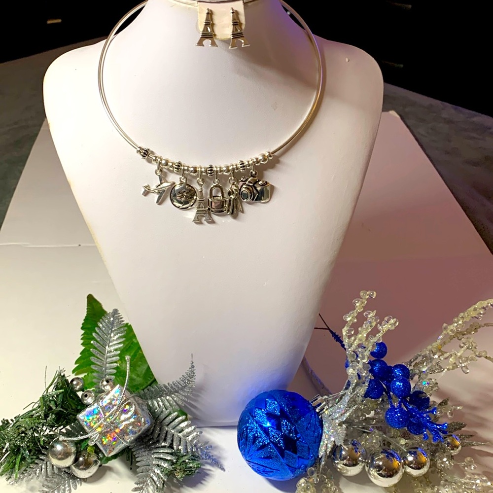 Silver Paris Statement Necklace & Earring Set, NWT
